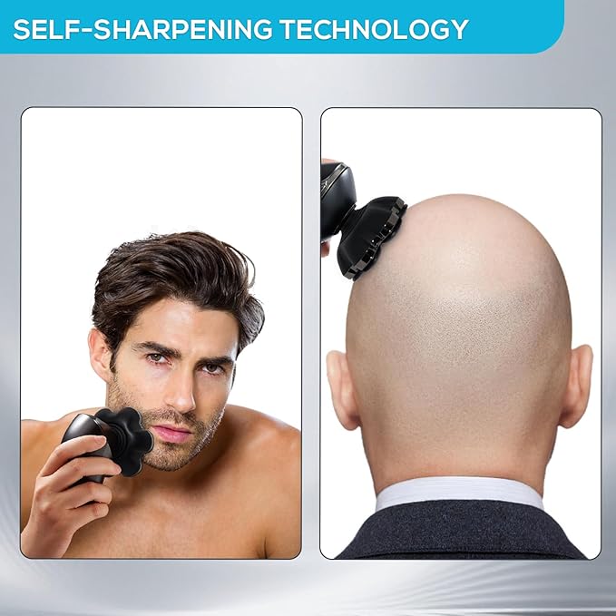 Magnetic Head Shaver Replacement Heads, 7 Double Ring Waterproof Rotary Razor Blades for Bald Men Compatible with Freebird wyklaus shpavve(Silver) (black7D)