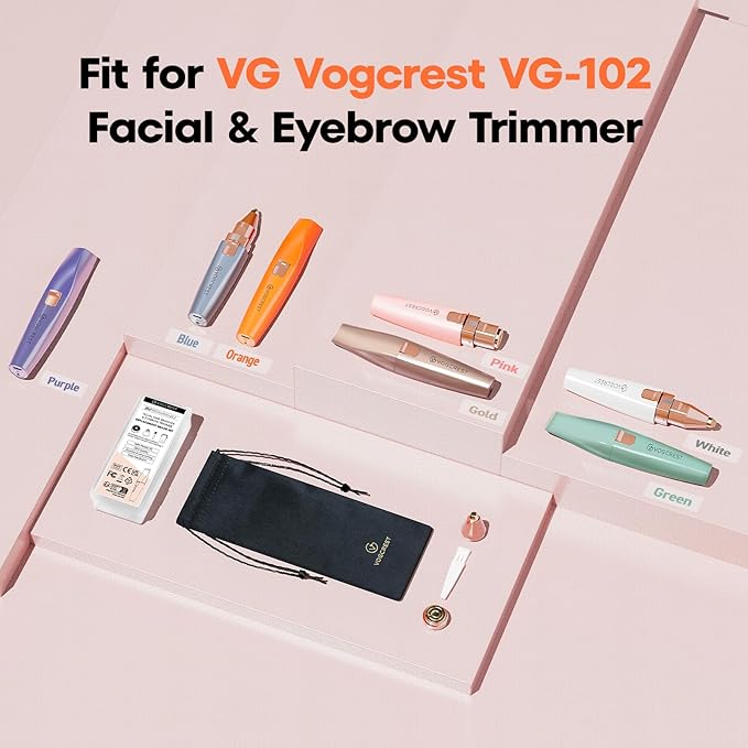 VG VOGCREST 2 in1 Trimmer with Replacement Heads - Rechargeable Facial Hair Removal and Eyebrow Shaver - Face Lips Body Painless Facial Razor with Built-in LED Light (Pink)