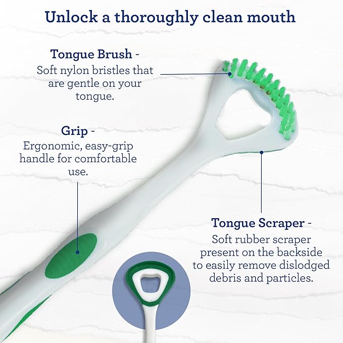 GuruNanda Dual Action Tongue Scraper, 2-in-1 Tongue Scraper & Soft Bristled Brush, Deep Cleans & Fights Bad Breath - Color Varies (Pack of 2)