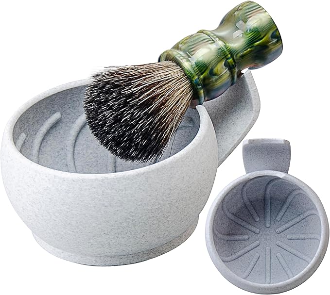 Grandslam Shaving Soap Bowl Kit For Men, Shaving Brush and Bowl, Shaving Bowl with Ridges, Shaving Mug with Brush Stand, Shaving Soap Bowl with Knob Handle, Great for Traveling and Use at Home