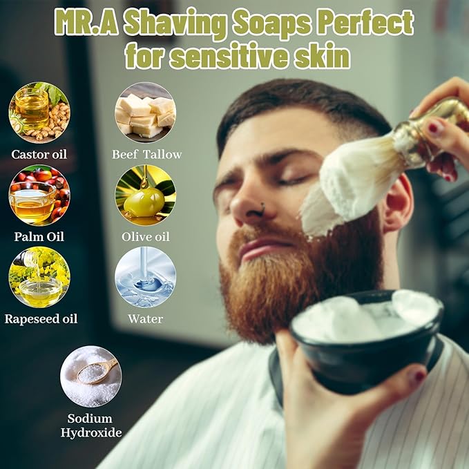 3Pack Shaving Soap for Men, Shaving Soaps Puck for Sensitive Skin, Unscented Shave Soap Bar, Rich Lasting Lather, Light Natural Scent