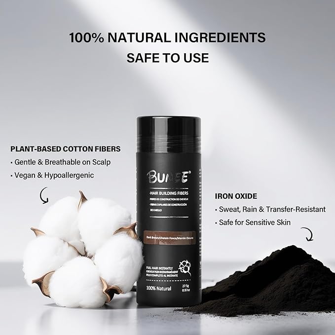 Hair Building Fibers for Thinning Hair for Men Women, 2-in-1 Kit- Enhancements Barber Spray, Thicker Fuller Hair Beard & Hairlines Instantly with Spray Applicator Nozzle, Natural Formula (Dark Brown)