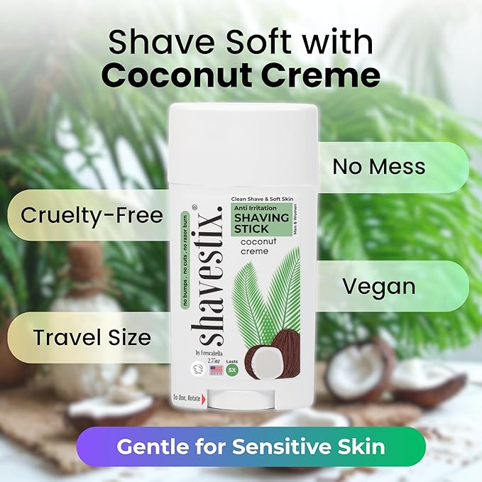 Shavestix Shaving Cream Stick 2.75 Oz - Stocking Stuffers Travel Size Toiletries for Women | 5x Lasting Coconut Milk Shave Stick Roll on for All Skins | Razor Friendly Unisex Hair Removal Cream Bar