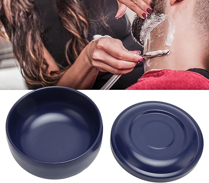 Brrnoo Men Shaving Soap Bowl with Lid, Shaving Bowl for Shaving Cream, Wet Shaving Kit Addition, Dark Blue Shaving Soap Cream Bar with Cover