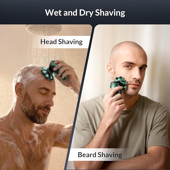 Head Shavers for Bald Men - 7D Arc Magnetic Detachable Electric Razor, Waterproof Wet Dry 5-in-1 Electric Shaving & Grooming Kit, LED Display Rechargeable Head & Body Hair Shaver, Green