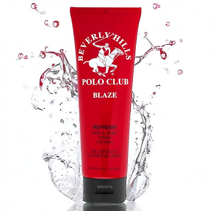 Beverly Hills Polo Club Blaze Men's 2-in-1 Hair & Body Wash - Luxury Cleansing, Invigorating Refreshment & Long-Lasting Designer Scent for Daily Confidence, 8.5 oz