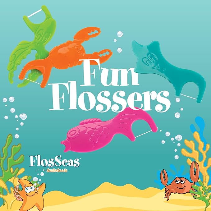 Practicon FlosSeas Child Dental Care Kit, Travel Size Bundle w/Assorted Color Toothbrush, Kids Toothpaste and Flossers, TSA Friendly Kids Oral Care Kit