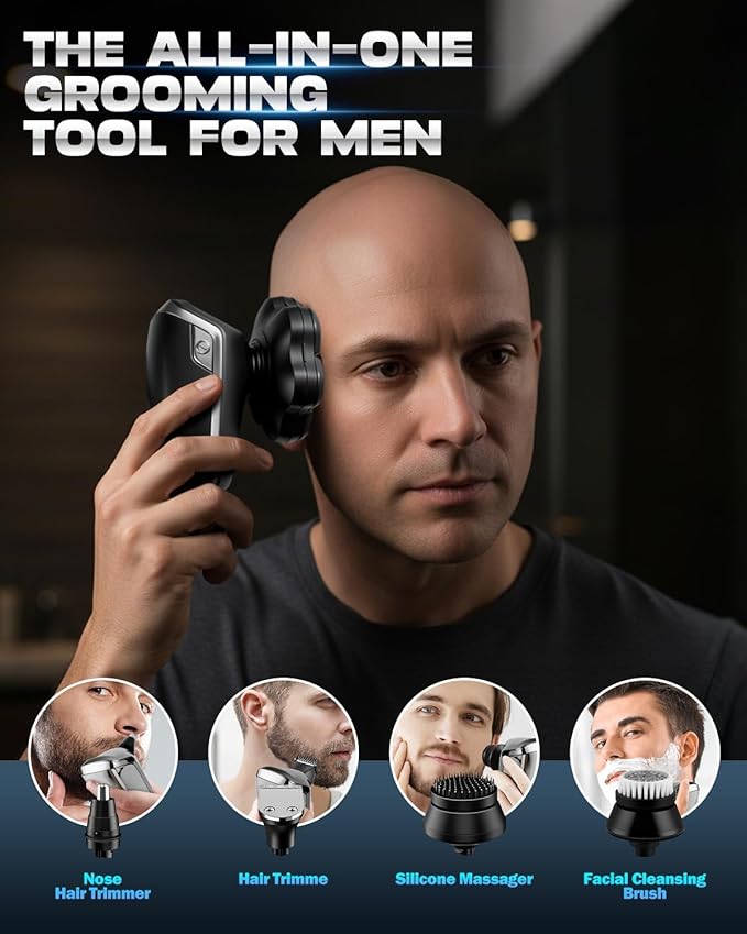 Head Shavers for Bald Men, Electric Detachable Head Shaver for Male, Waterproof Wet Dry Body Bald Head Shaver, Rechargable Rotary Shavers/Razor for Husband Father (Matte)