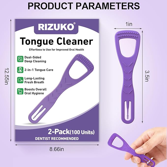 Disposable Tongue Cleaner 100 Count,Dual-Sided Deep Clean Tongue scraper with Foldable Toothpick,for Fresh Breath & Oral Care