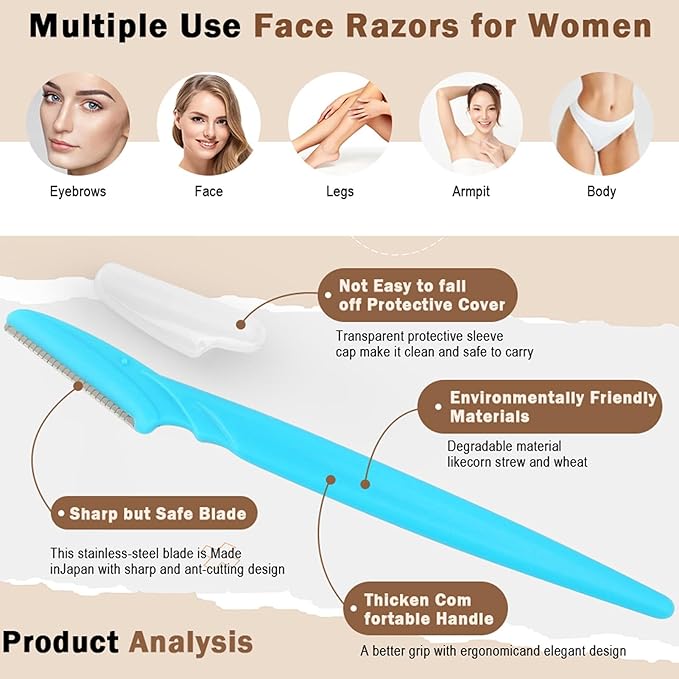 66 Eyebrow Razors - Eyebrow Trimmer Set | Facial Exfoliator and Hair Remover | Eye Brow Shaver with Protective Cover | Safe and Newbie Friendly Facial Razor for Women Girls