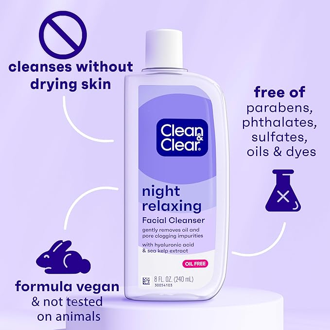 Clean & Clear Night Relaxing Deep Cleaning Face Wash, 8 Fluid Ounce (Packaging May Vary) (Pack of 2)