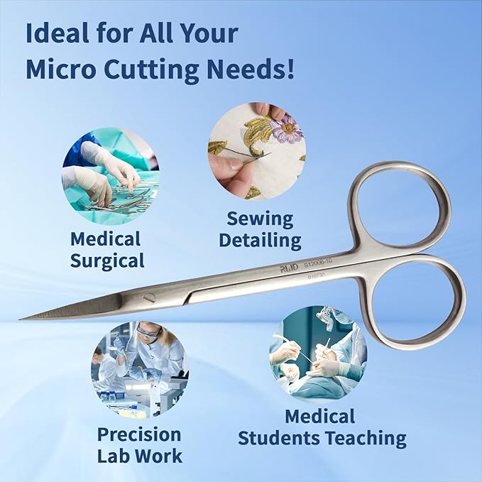 RWD IRIS-Fine Micro Scissor, 4.2 Inch Sharp Tip Curved Iris Medical Scissors, Martensitic Stainless Steel Surgical Scissors, Precision Cutting for Surgical, Dental & Lab, S12006-10