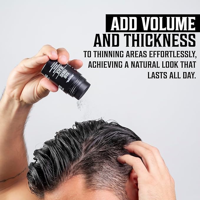Viking Revolution Black Hair Fibers for Thinning Hair Men - Thick Fiber for Bald Spot Cover Up - Hair Building Fibers with Kerating and Biotin - Hair Fiber for Men for Thicker and Fuller Look (0.52oz)