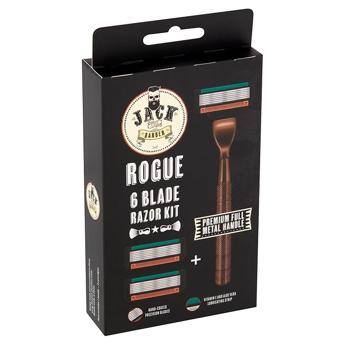 Jack The Barber Men Razors For Shaving 6 Blade Razor Kit, Cartridge Razors For Men Multi-Blade Metal Handle, Alternative To 4 Blade Razors For Men