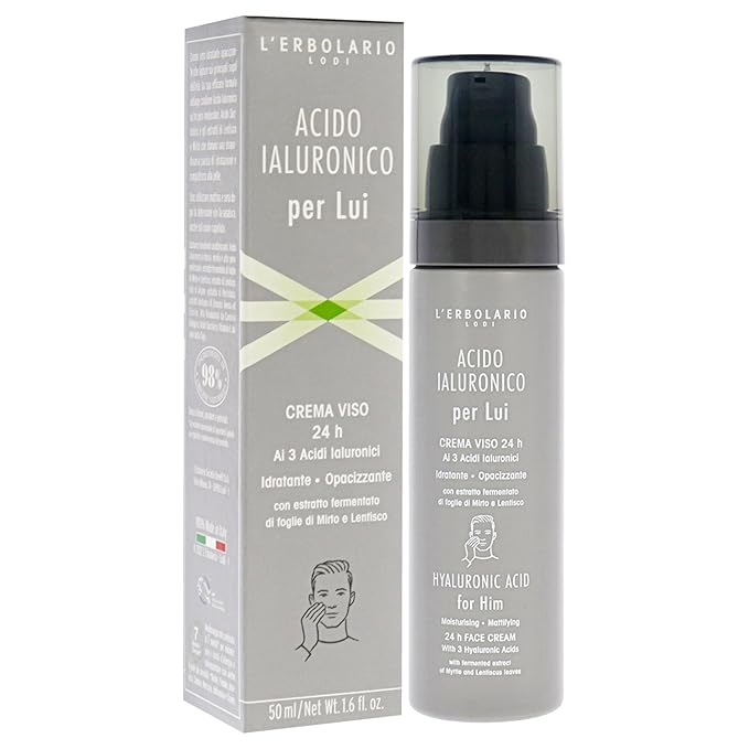 LErbolario Hyaluronic Acid Moisturisin Mattifying Face Cream for Men - 1.6 oz Cream