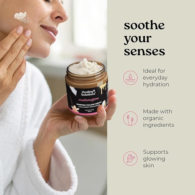 Healing Solutions - Whipped Tallow Balm, Vanilla Coconut Scent, Grass Fed/Grass Finished Beef Tallow with Organic Jojoba & Manuka Honey for Skin, Face & Body, All Natural Moisturizer, Made in USA