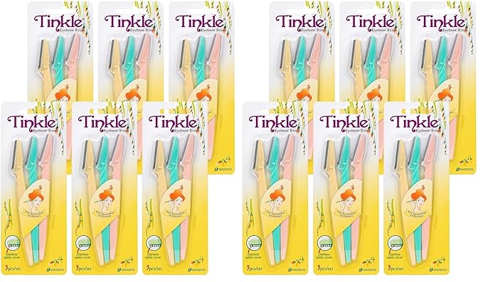 Tinkle Dermaplaning Tool 18ct, Dermaplane Razor for Women, Safe and Easy Peach Fuzz Remover, Eyebrow Trimmer with Protective Cover (12 Packs of 3)