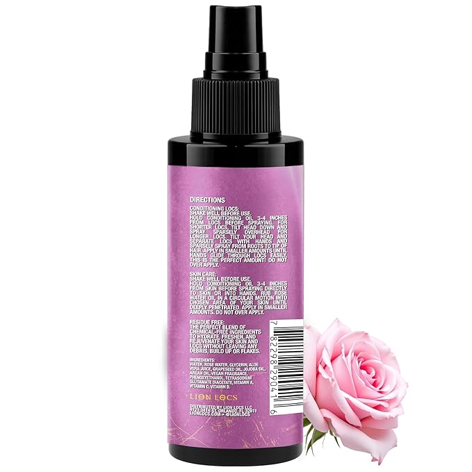 Lion Locs Rosewater Moisturizing Spray for Locs and Skin | Organic Vegan Conditioner Rose Water for All Hair Types