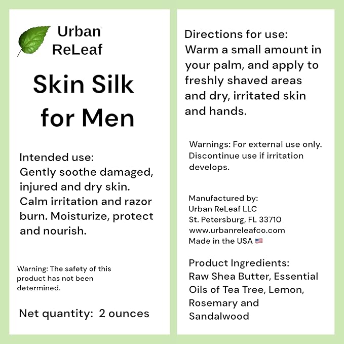 Urban ReLeaf Skin Silk for Men! Heal Dry, Irritated Skin & Overworked Hands. Soothe Shaved Faces, Necks, Heads! 100% Natural, Vegan. Man Dad Fathers Gift