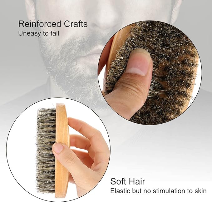 Beard Brush Kit, Chazcool Beard Grooming Kit Mustache Oval Brush and Hair Mustache Shaving Brush Facial Hair Brush