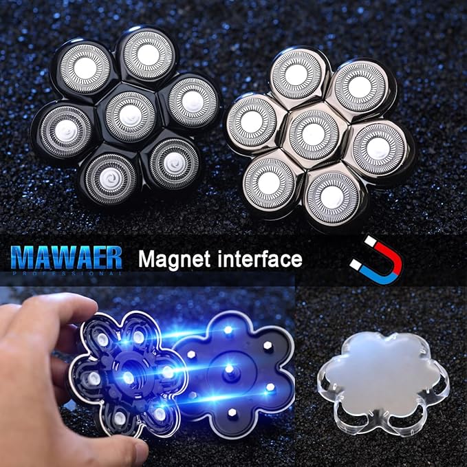Universal Magnetic 7 Blades Head shaver replacement heads Compatible with Freedom Gold series Head Shaver, and Many Brands, Shaver Replacement Heads for Head Shaver Universal replacement heads
