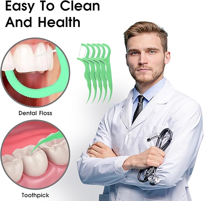 Dental Floss Picks 300 Count,Tooth Picks Thread Flossers Easy Grip Handle for Adults Kids Teeth Cleaning, Unflavored Toothpick Stick Soft,Tight Spaces Cleaning (300)