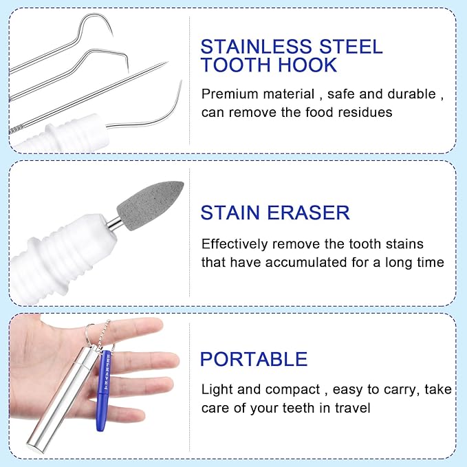 Honeydak 5 Pieces Dental Tools Travel Dental Pick Metal Tooth Scraper Professional Stainless Steel Teeth Cleaning Tools with Holder Case Portable Toothpick to Remove Plaque Toothpicks