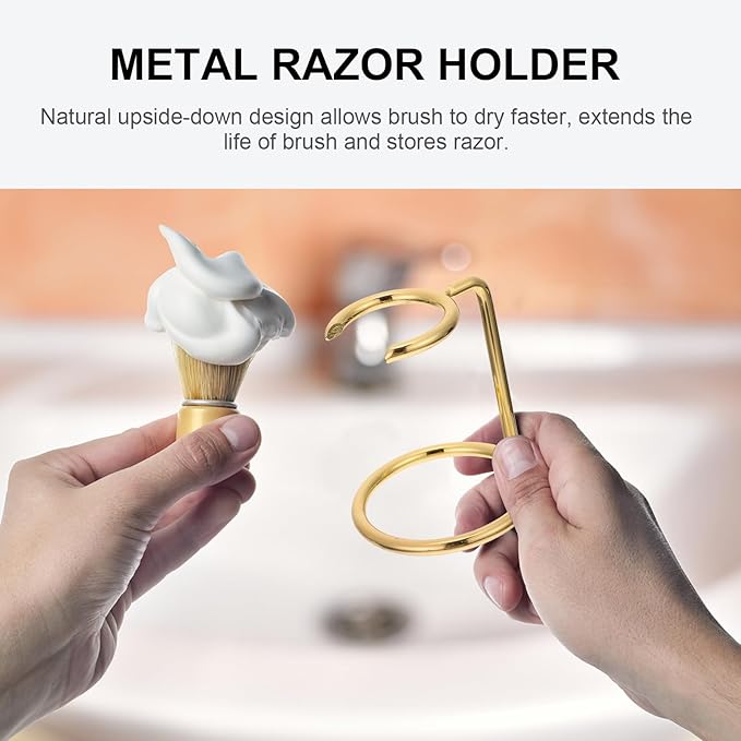 Homoyoyo Metal Shaving Razor and Brush Stand Gold Finish Razor Holder Shaving Brush Rack Space-saving Organizer for Men’s Bathroom