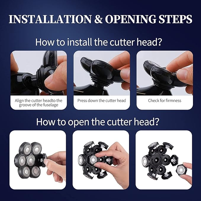 Roziapro Upgrade 7D Freedom Head Shaver Replacement Blades Electric Shaver Replacement Head Shavers for Bald Men Replaceable Head Waterproof Blades for Men 5 in 1 Bald Head Replacement Blades (Gray)