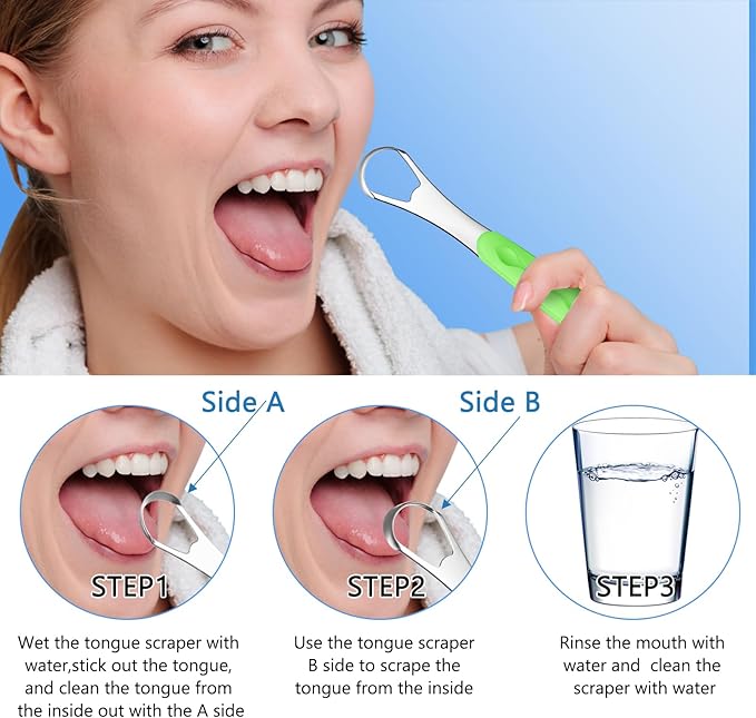 4 Pcs Tongue Scraper Cleaner Adults and Kids Stainless Steel Tongue Brush Metal Scraper Reduce Bad Breath with Travel Cases for Men Women Oral Mouth(Orange, Green, Black and Purple)
