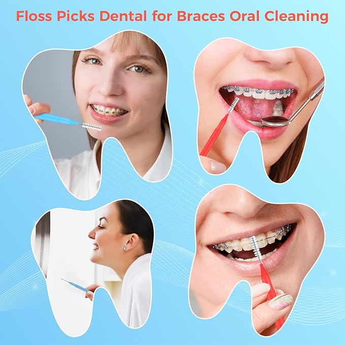 100 Pcs Interdental Brushes, 2 Sizes Braces Flossers for Cleaner Braces Brush Soft Dental Brushes Toothpicks Dental Floss Picks Dental for Braces Oral Cleaning(Red,Blue)