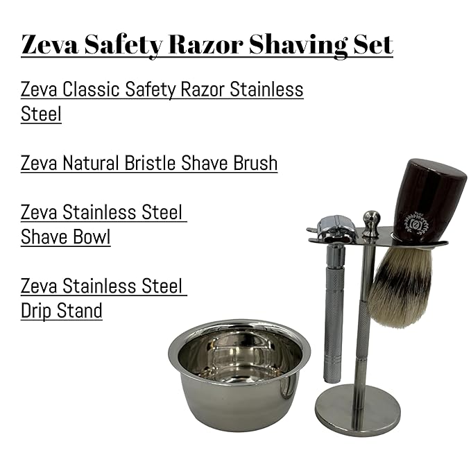 Men Safety Razor Shaving Gift Kit | Vintage Wet Shave Grooming Set for Men - Includes: Safety Razor, Hair Shaving Brush, Drip Shave Stand, Shave Soap, Bowl & Double Edge Razor Blades (Brown)