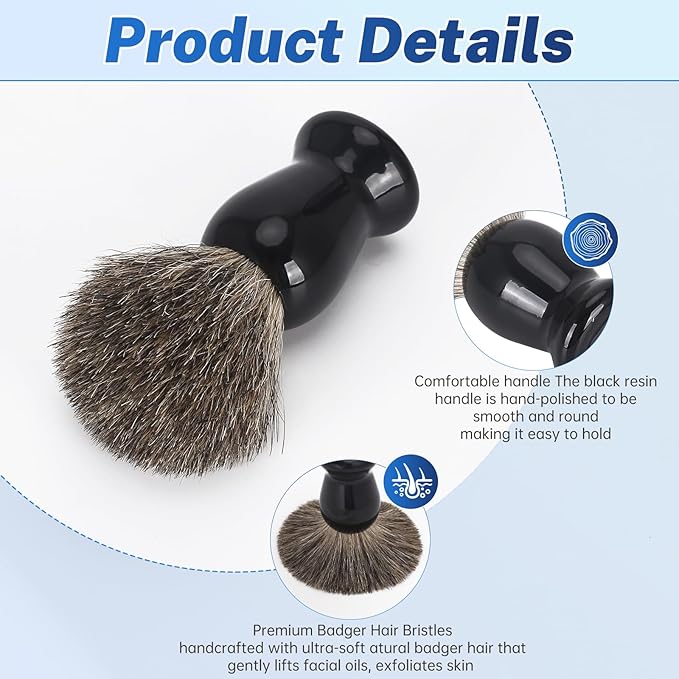Shaving Brush Set for Men – Pure Badger Hair Shaving Brush and Bowl, Exfoliating Shaving Cream Brush Gifts for Fathers Day