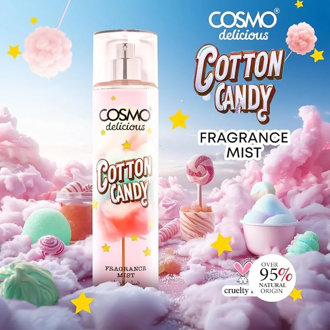 Cosmo Delicious Cotton Candy Fragrance Mist 150ml, Sweet Spun Sugar & Bubblegum Scent, Light Fruity Body Spray, Perfect For Everyday Wear, Long Lasting Perfume For Women & Men