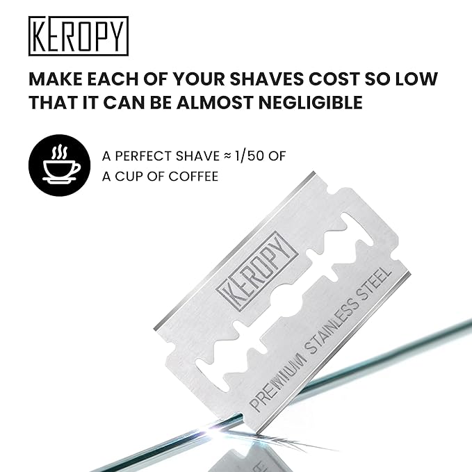 Double Edge Safety Razor Blades-50 Count Premium Razor Blades, Surgical Stainless Steel with Chromium Coating&3X Sharper Edges, Zero Irritation, Fits Most of Safety Razors, Sensitive Skin Safe
