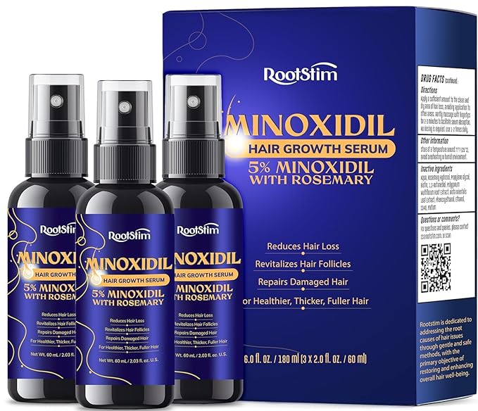 5% Minoxidil Kit for Men and Women – 3-Pack Beard Growth Kit & Hair Regrowth Spray – Targets Thinning Hairlines, Crowns & Patchy Beards – 180 mL