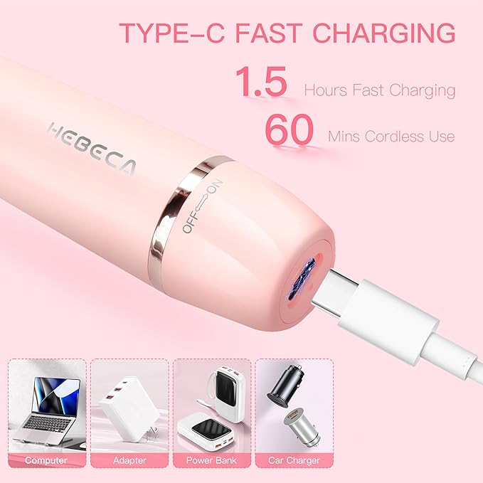 Nose Hair Trimmer for Women, 3in1 Electric Eyebrow Trimmer Waterproof Facial Hair Removal Rechargeable Hair Shaver Razor for Nose Ear Eyebrow Peach-Fuzz Lips Chin FT3001 Pink (Pink)