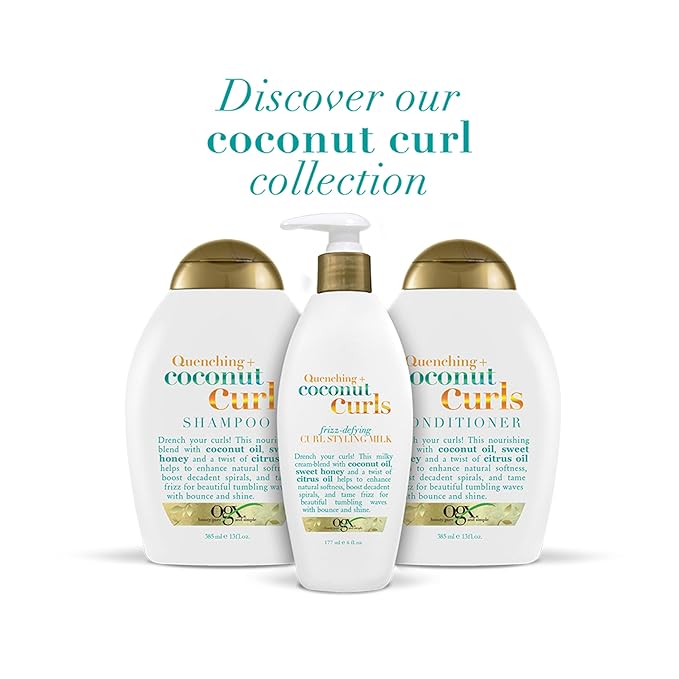 OGX Curly Hair Shampoo, 13 fl oz, Pack of 2 | Coconut Oil | Curl-Defining | Hydrating | Sulfate-Free