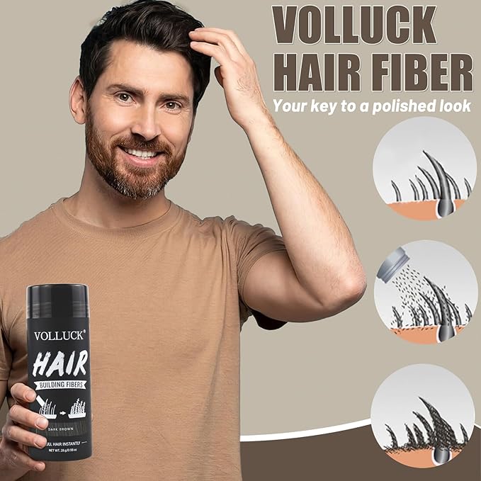 VOLLUCK Hair Fibers for Thinning Hair, Instant Coverage Hair Building Fibers for Women and men, Natural Hair Powder for Conceal Hair Loss 28 g*2 (Dark Brown, 2 PCS)
