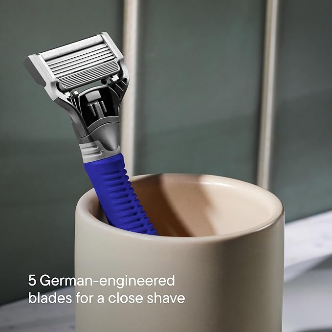 Harry's Original Shaving Kit for Men - Razor Handle, 3 Razor Blade Refills, Foaming Shave Gel, and Travel Blade Cover - German Engineered - Ocean Blue