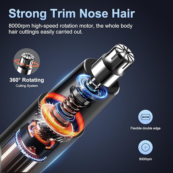 Professional Nose Hair Trimmer, LED Display, USB Rechargeable, Waterproof Double-Edge Blade for Men, Women, IPX7 Rated (Flat)