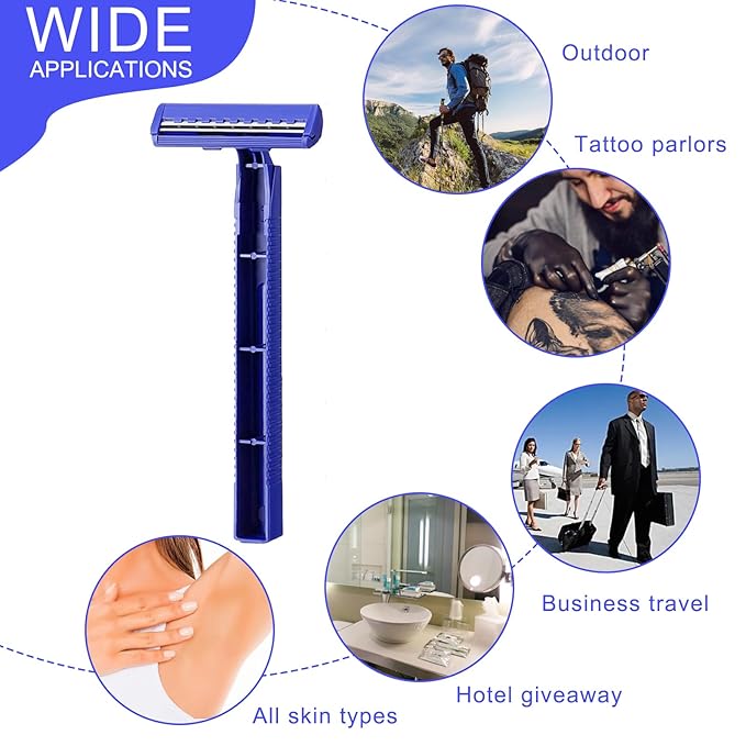 250 Pcs Twin Blade Razors for Men,Shaving Razor Bulk,Manual Disposable Razors for Men Bathing Hotel Travel Women Outdoor,250 Count Blue Shavers