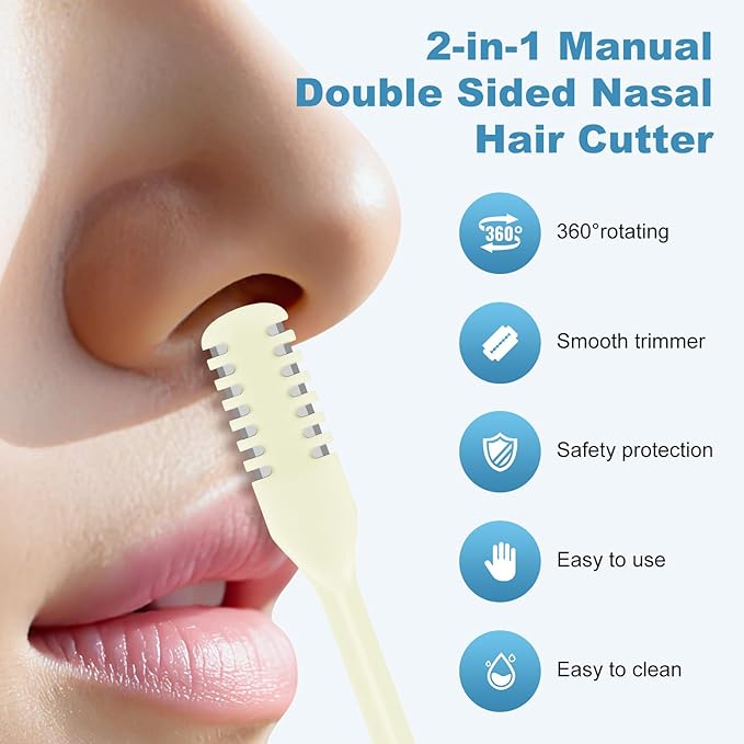 5PCS 2-in-1 Nasal Hair Cutter, Upgrade Manual Double Sided Nose Hair Trimmer Cutter for Women and Men 360°Rotating Nose Hair Remover Grooming Tool knife Razor Portable Nostril hair kit (Beige)