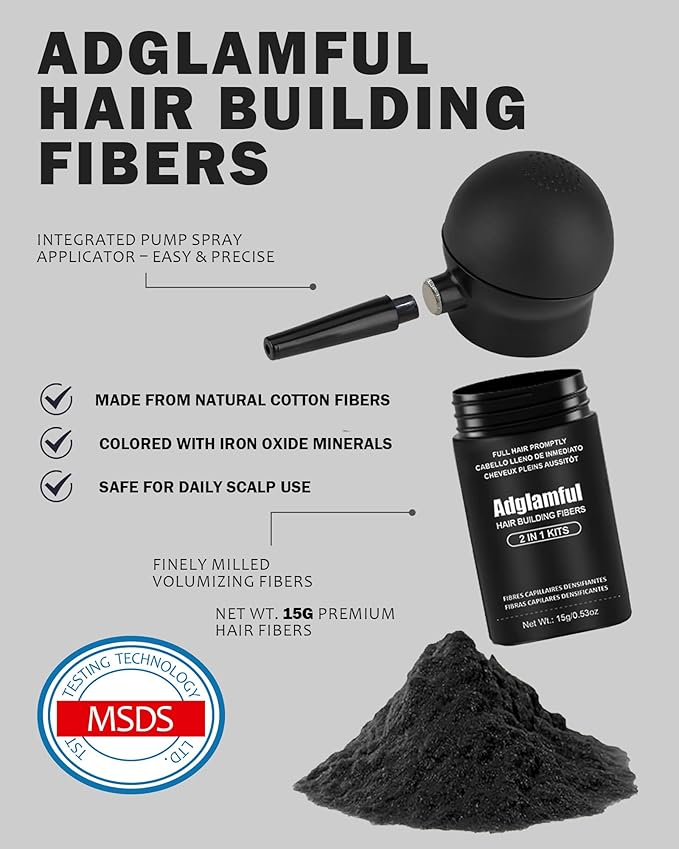 Hair Fibers for Thinning Hair, Volumizing Hair Building Fibers Powder for Men & Women with Spray Applicator, Instantly Conceal Balding, Matte Finish, Root Touch-Up, Sweatproof– 15g Black, No Residue