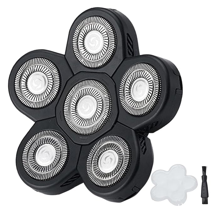 6 Blades Shaver Replacement Heads Electric Razor Blade Replacement Blades for Bald Men Shaver Replacement Blade with Blade Cover (Black)