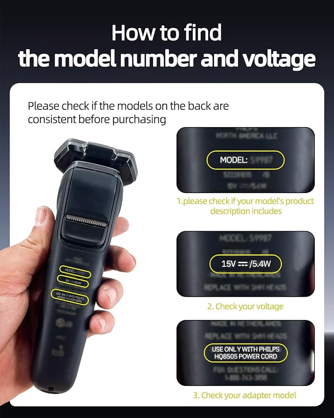 15V Power Cord Fit for Philips Norelco HQ8505 MG5750 MG7750 MG7770 MG7790 QP6531 QP6510 QP6520 QP6530, Fit for Aquatec Arcitec Charger Electric Shaver Trimmer Razor