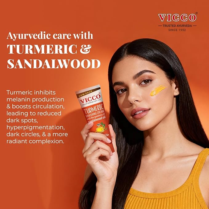 Vicco Turmeric Face Moisturizer Cream, with Sandalwood Oil by Vicco – 70 Year Legacy of Ayurveda, Hydrating with Natural Turmeric for Clear, Radiant Skin, Vegan, 100% Natural - 2.82 oz (3 Pack)