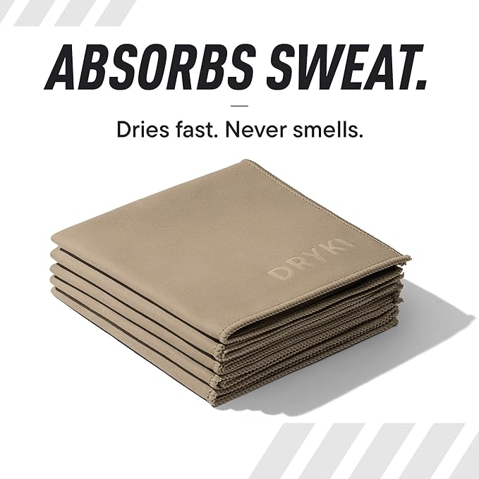 Sweat Absorbing Handkerchiefs - The Original Pocket-Sized Sweat Towels - Quick-Dry Microfiber Sweat Rags for Face, Hands, & Body - Men & Women - Gym, Sports, and Work (Tan: 5 Pack)