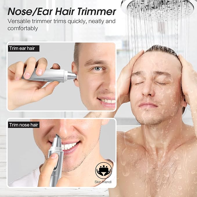 Ear and Nose Hair Trimmer Clipper - 2025 Professional Painless Eyebrow & Facial Hair Trimmer for Men Women, Battery-Operated Trimmer with IPX7 Waterproof, Dual Edge Blades for Easy Cleansing White