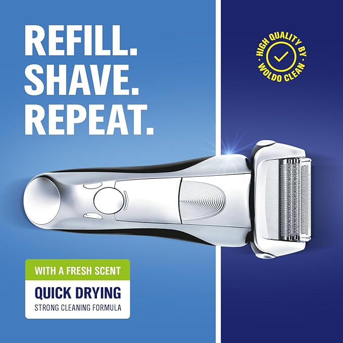 Shaver Cleaner Solution Replacement 33.8 oz - for Clean&Charge Cleaning, compatible with Braun CCR/SmartCare, Lemon Scent, 5–6 Uses